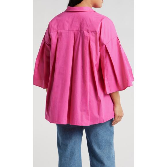 Harshman Sz 1X Maureen Tunic Cotton‎ Poplin Top in Fuchsia Quiet Luxury NEW! - Picture 3 of 7